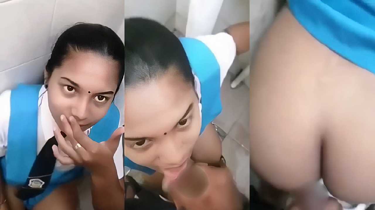 Horny School Girl Giving BJ to Her Lover in School Bathroom School Dress