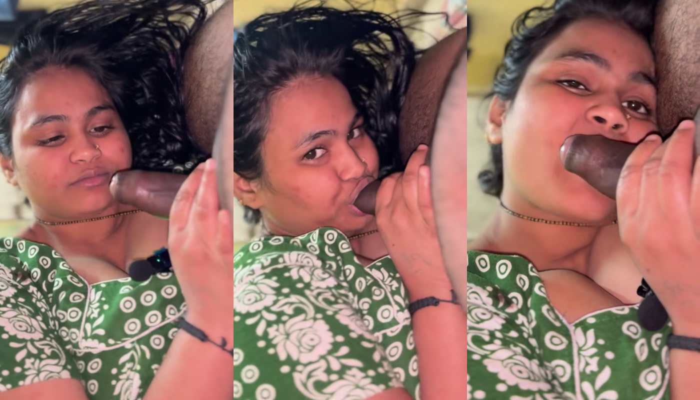 Sexy Chubby Village Wife in Green Nighty Sucking Husband Cock